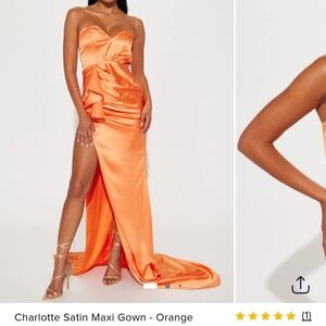Fashion Nova Strapless Satin Dress - Orange